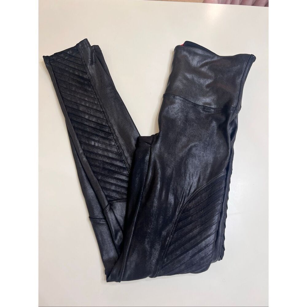 Spanx by Sara Blakely Women's Faux Leather Pull-On Moto Leggings Black Medium